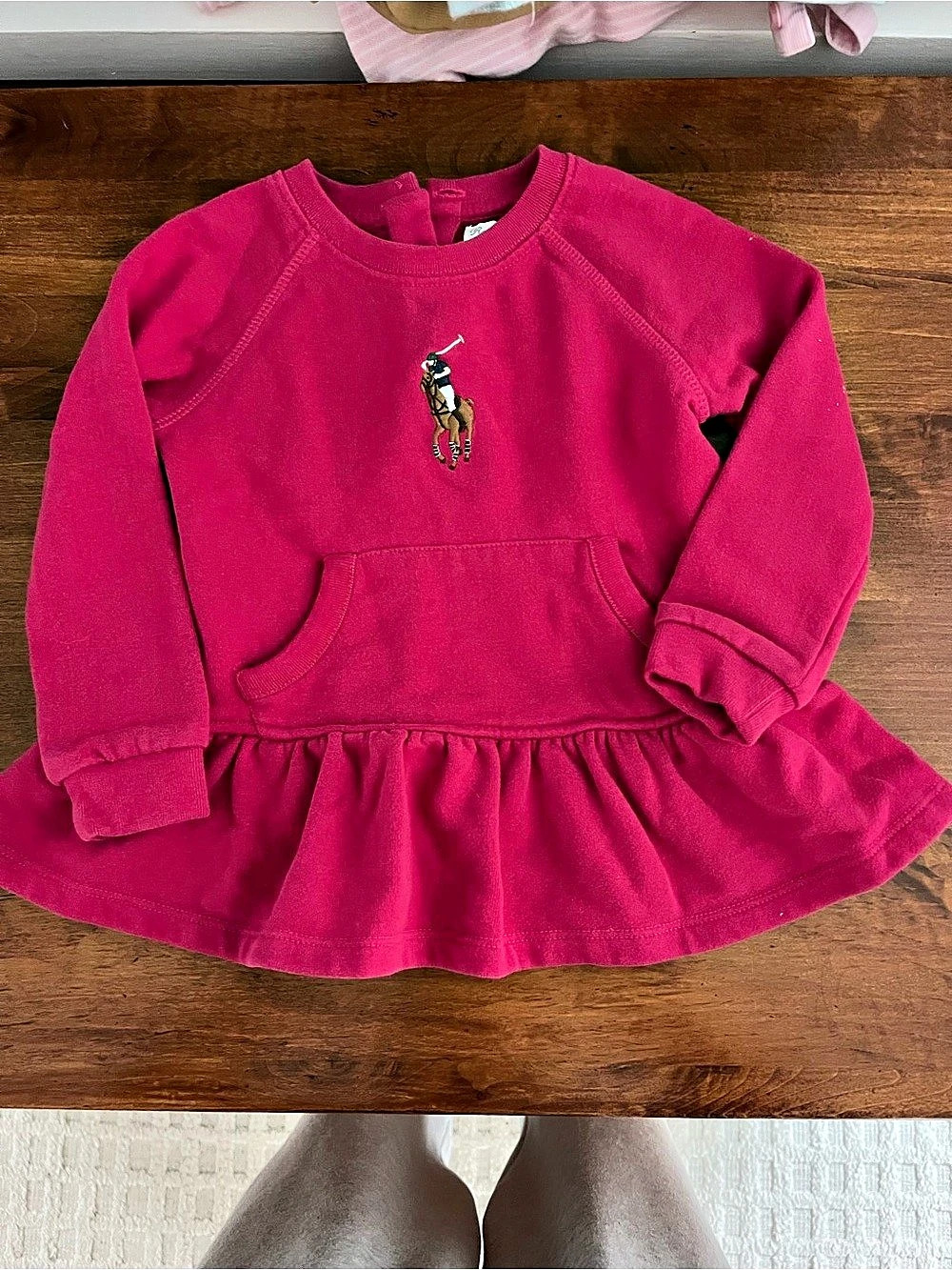 Ralph Lauren Polo Pony Fleece Peplum Sweatshirt Dress Pink Girls 24M
